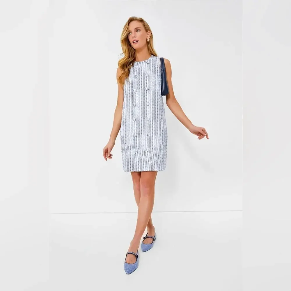 Pomander Place Ethereal Tweed Bianca Blue and White Sleeveless Dress